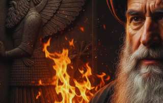 A senior Persian Islamic scholar in a turban, symbolizing the Farsi influence on Arabic grammar and the history of the Abbasid era.