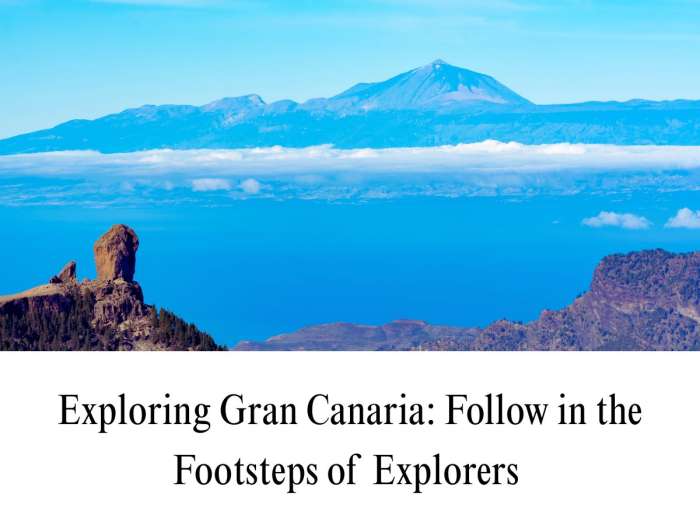 Panoramic view of Roque Nublo during a Gran Canaria road trip, looking out across the island’s central volcanic mountains toward Mount Teide floating above the clouds.